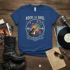 Rock and Roll text above a graphic of a black electric guitar surrounded by a starry circle, vinyl record, and