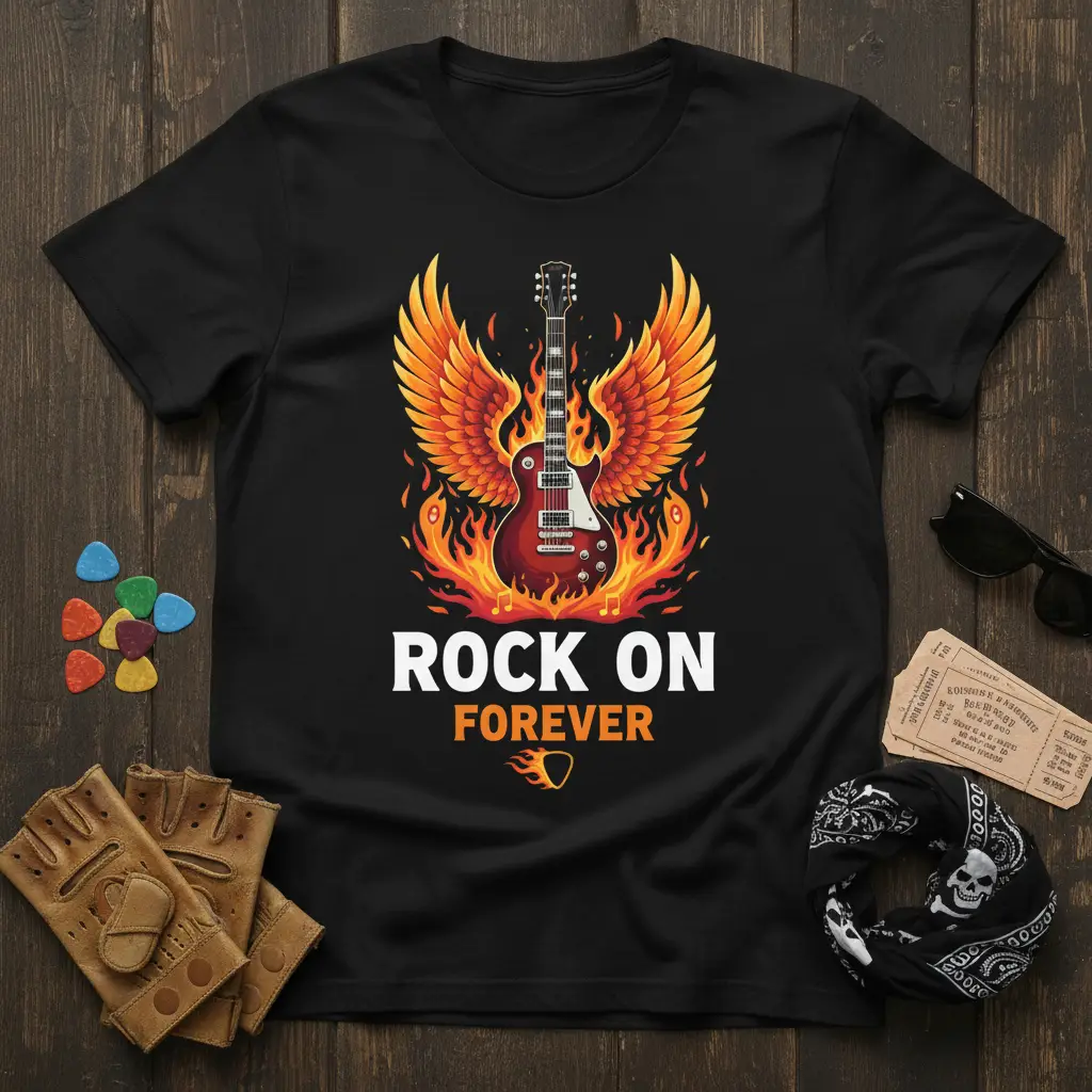 Rock on Forever Guitar Fire T-Shirt Music Lover Gift