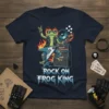 ROCK ON FROG KING text with a cool frog playing a guitar, surrounded by flames and Marshall amplifiers