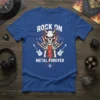 Rock On Metal Forever t-shirt with a skull graphic, guitars, and music notes