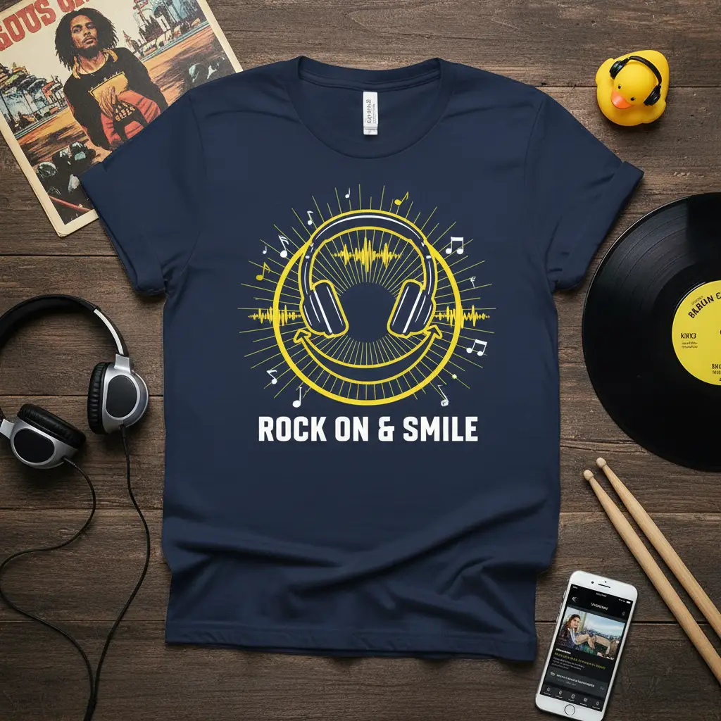 Rock on & Smile Music Lover T-Shirt Funny Gift for Djs