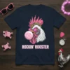 Rockin' Rooster t-shirt design featuring a cool chicken blowing bubblegum, with pink text