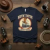 Rootin Tootin Train Boot T-Shirt design featuring a cowboy boot on a train, with text "ROOTIN' TOOTIN!"