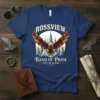 Rossview Band of Pride City of Glass T-Shirt design with a soaring eagle and city skyline