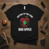 Rotten to the Core Bad Apple graphic t-shirt with a spooky red apple and skeleton hand
