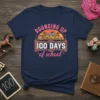 Rounding Up 100 Days of School teacher t-shirt design with horses, fence, and sunset graphic