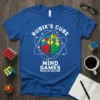 Rubik's Cube Mind Games Puzzle Solver t-shirt design featuring a brain graphic divided into puzzle sections