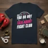 Rule #1: You Do Not Talk About Fight Club quote on a navy t-shirt with boxing glove graphic