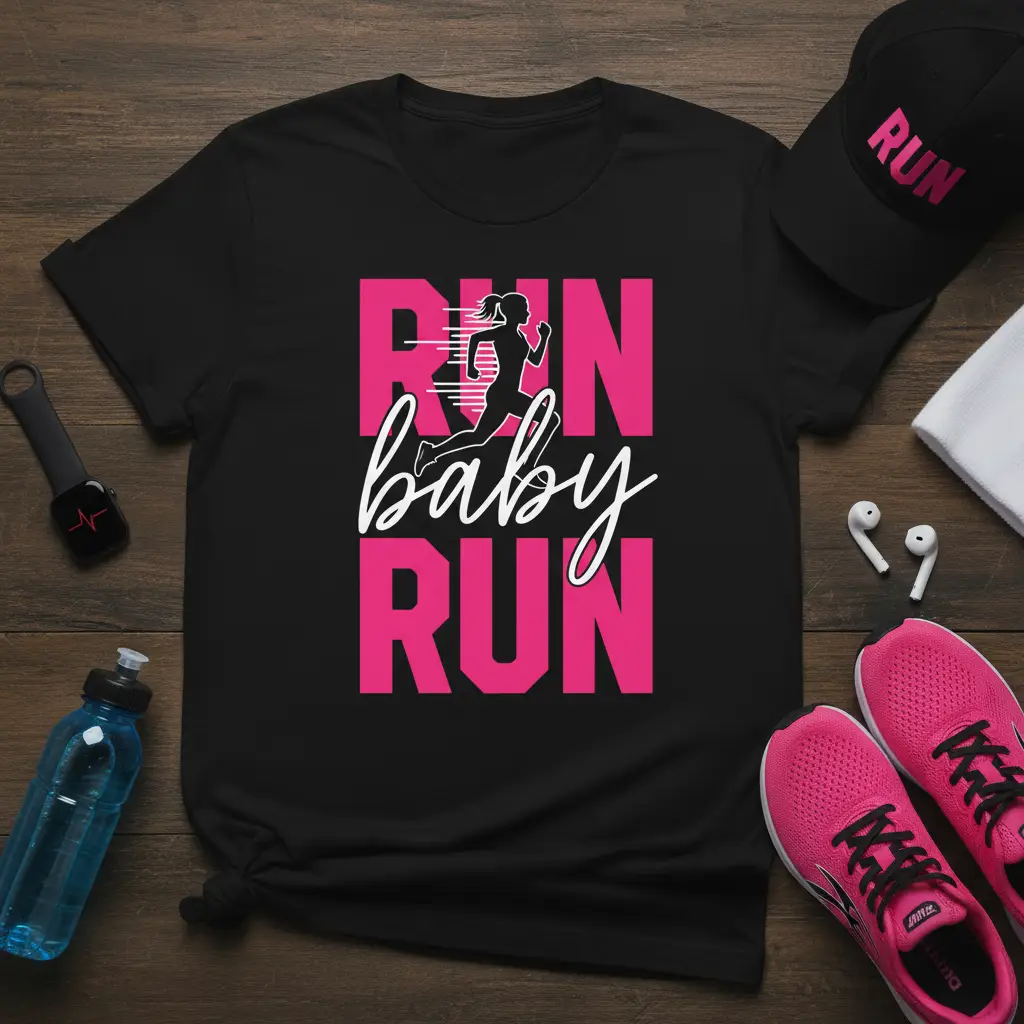 Run Baby Run T-Shirt Motivational Running Gift for Her