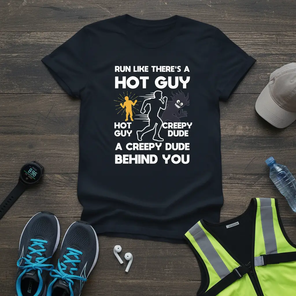 Run Like There’s a Hot Guy Funny Runner T-Shirt Motivation