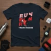 Run Run Train Insane t-shirt with a red running shoe and bold text, designed for athletes and runners