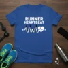 Runner Heartbeat T-Shirt design featuring white text and running silhouettes on a blue shirt