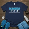 Navy blue t-shirt with the word "Runners" in blue and white, and three running silhouettes below