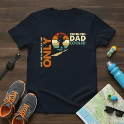 Running Dad Cooler t-shirt design with text 'Just Like A Regular Dad Only' and a silhouette of a dad running