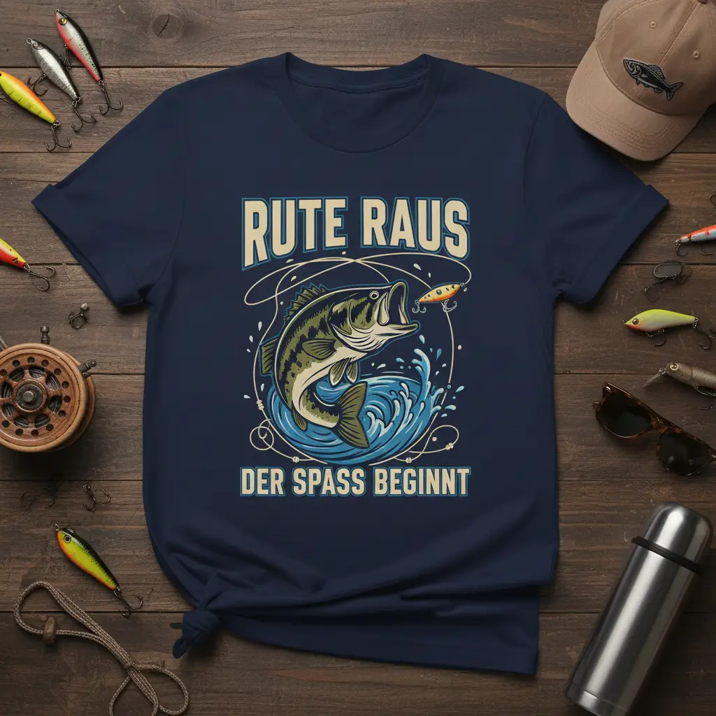 Rute Raus Der Spass Beginnt Fishing T-Shirt Fun Angler Gift