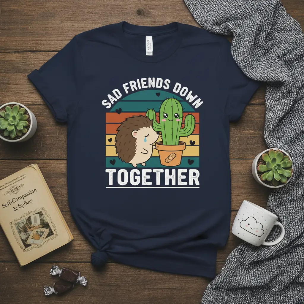 Sad Friends Down Together Hedgehog Cactus Friendship Tee