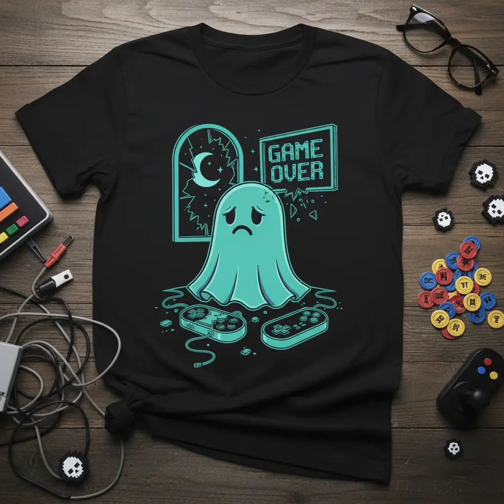 Sad Game Over Ghost Gamer T-Shirt Funny Gaming Gift