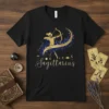 Sagittarius zodiac sign t-shirt with a gold archer graphic on a starry blue background