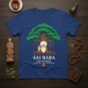 Sai Baba Om Sai Ram T-Shirt design featuring a banyan tree with Sai Baba's image and the mantra "Om Sai