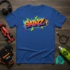 Sainz graffiti logo with racing helmet graphic on a royal blue t-shirt, perfect for F1 fans