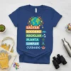 T-shirt with "SALVAR SOCORRO RECICLAR PLANTA LIMPAR CUIDADO" text and earth graphic, promoting environmental protection