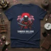 Samurai Bulldog Spirit of the Warrior t-shirt design with a bulldog in samurai armor holding a sword and katana