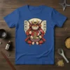Samurai Cat Eating Ramen bold graphic design printed on comfortable cotton t-shirt