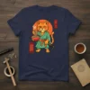 Samurai Cat Eating Ramen unique graphic design printed on comfortable cotton t-shirt