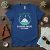 San Luis Obispo California graphic tee with "happiness" text and Morro Rock illustration