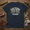San Pedro California t-shirt with vintage bridge graphic and sunburst design
