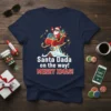 Navy blue t-shirt with "Santa Dada on the way! MERRY XMAS!" text and Santa Claus in a sleigh graphic