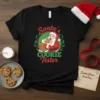 Santa's Cookie Tester t-shirt design featuring Santa Claus eating cookies, with "Santa's Cookie Tester" text