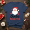 Santa's favorite Christmas t-shirt design featuring a winking Santa face, red hearts, and bold text