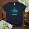 Santiago Chile t-shirt with mountain and compass design, teal and green gradient colors