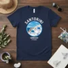 Santorini Greece t-shirt design featuring iconic white buildings with blue domes and the text "Santorini - Greece - Ελλάδα"