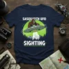 Sasquatch UFO Sighting T-Shirt with Bigfoot on a flying saucer design