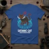 Satanic Cat Meow Demon Meow text design with a black cat on a pentagram and flames