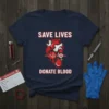 Save Lives Donate Blood T-Shirt with anatomical heart graphic and medical symbols