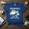 Save Our Seals Protect The Arctic T-Shirt features cute seals on icebergs with bold white text