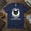 T-shirt with "SAVING LIVES One trap at aime Trap. Neuter. Return." text and a black cat graphic for TNR advocates