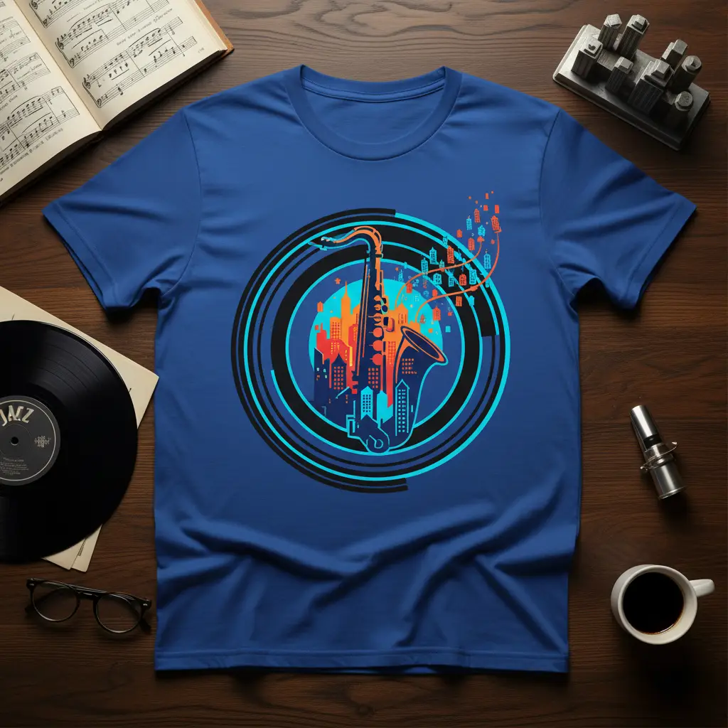 Saxophone Cityscape Jazz T-Shirt Music Lover Gift