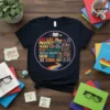T-shirt design with text SAY GAY PROTECT TRANS KIDS READ BANNED BOOKS TEACH ALL HISTORY SHOW LOVE BE KIND, rainbow