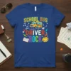 School Bus Driver Rock design featuring a cartoon school bus, musical notes, guitar, book, and paint palette
