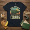 School Is Important But Farming Is Importanter t-shirt design with cornfield sunset graphic and bold text