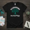 Scleroderma awareness t-shirt design with a teal tree and "Scleroderma awareness" text in white and green