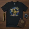 Scorpio Queen t-shirt design with a golden scorpion wearing a crown and zodiac symbol, set against a starry galaxy background