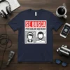 Se Busca Por Hablar Huevadas Spanish podcast t-shirt design featuring two cartoon heads with headphones and speech bubbles