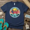 Sea You Soon hermit crab t-shirt with colorful sunset background and peace signs
