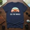 See The World quote t-shirt design with binoculars view of mountains and sunset