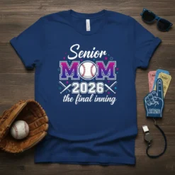 Senior MOM 2026 the final inning baseball t-shirt design with baseball graphic and crossed bats